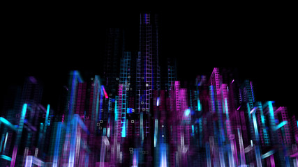 3d render abstract background. Digital city concept. Abstract complex structure of pseudo city. - 218995920