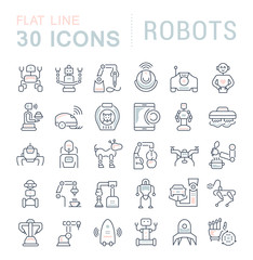 Obraz na płótnie Canvas Set Vector Line Icons of Robots.
