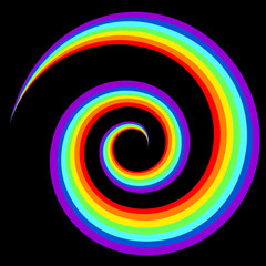 Rainbow swirl abstract figure in black background.