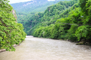 Fototapeta na wymiar View of the Acharistskali river in Caucasus mountains, Adjara, Georgia