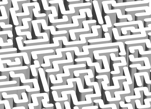 Black and white maze, labyrinth - isometric endless pattern - horizontal version