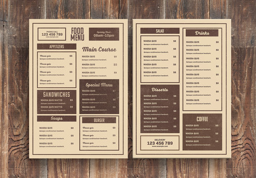Restaurant Menu Layout with Brown Accents