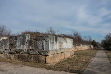 Fortification Wall (306-304 BC) ancient ruins. Dion Archaeological Park, Pieria, Greece.