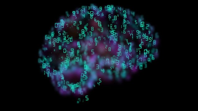 Rotating brain consisting of numbers. Seamless loop.
