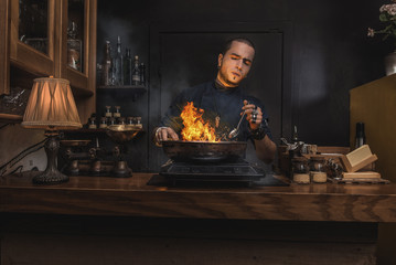 the cook is burning a frying pan