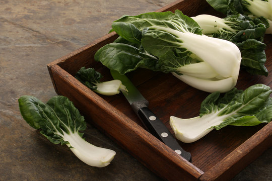 preparing pac choi vegetable