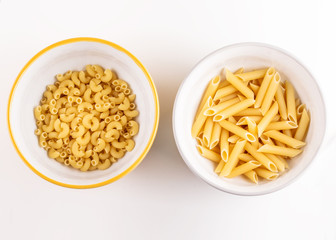 Italian Pipe Rigate and  Penne Macaroni Pasta raw