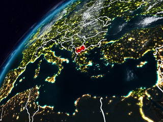 Macedonia on planet Earth at night