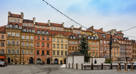 Christmas in Warsaw. Warsaw is a city with historical architecture and many historical monuments. New Year's installations in the form of balls, gifts, toys, deer and Christmas trees.