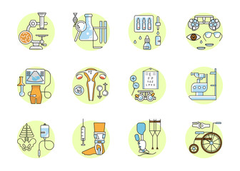 Medicine outline flat icons
