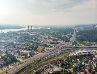 Aerial view Panorama of Kiev city above the National Botanical Garden named after M.M. Grishka.