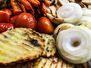 grilled vegetables for menu salad, Tomato, onion, carrot, mushroom.