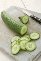 slicing fresh cucumber