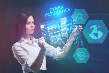 The concept of business, technology, the Internet and the network. A young entrepreneur working on a virtual screen of the future and sees the inscription: Cyber insurance