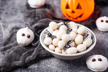 Fototapeta na wymiar Creative Halloween treat spider eggs