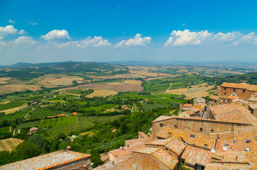 Roofs of Montepulciano on a sunny summer day in Italy