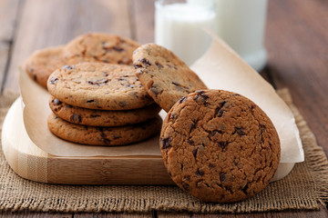 Chocolate chip cookies with milk 