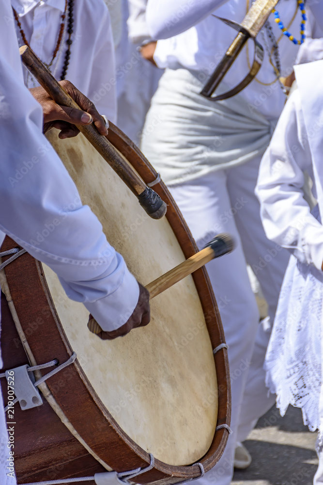 Wall mural drums being played in a religious and popular festival in the city of belo horizonte, minas gerais, 