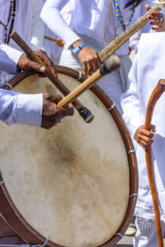 Drums being played in a religious and popular festival in the city of Belo Horizonte, Minas Gerais, Brazil