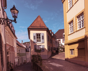View of the narrow alleys in Baden Baden‘s old town, Baden Wuerttemberg, Germany