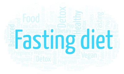 Obraz premium Word cloud with text Fasting diet on a white background.