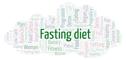 Fototapeta premium Word cloud with text Fasting diet on a white background.