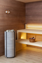 Fototapeta na wymiar Interior of classic wooden sauna