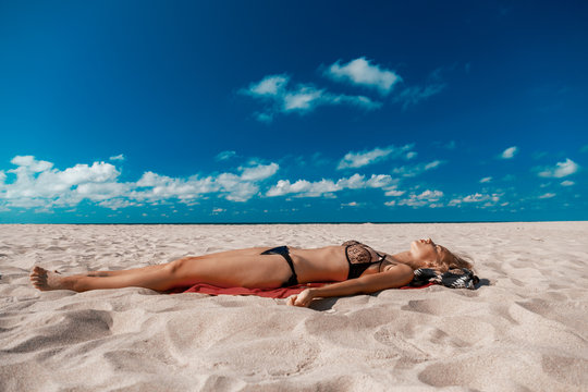beautiful girl tanning