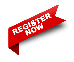 red vector banner ribbon register now