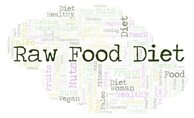 Fototapeta premium Word cloud with text Raw Food Diet on a white background.