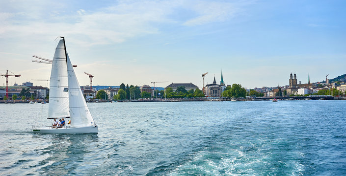 Boating on the Lake of Zurich in Switzerland