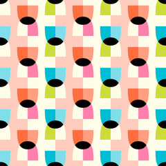 Geometric abstract seamless pattern background. Colorful shapes of curves, waves and semicircles. Square composition, modern trend design - 219010903