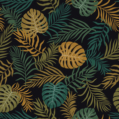 Tropical background with palm leaves. Seamless floral pattern. Summer vector illustration