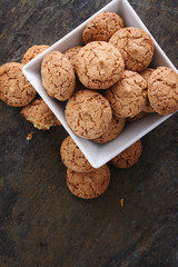 traditional ameretti biscuits in dish