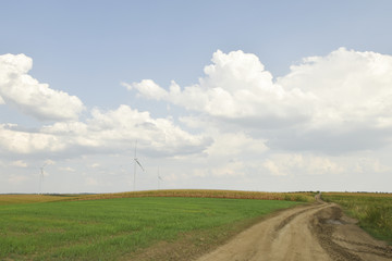 Beautiful landscape with windmills in the distance