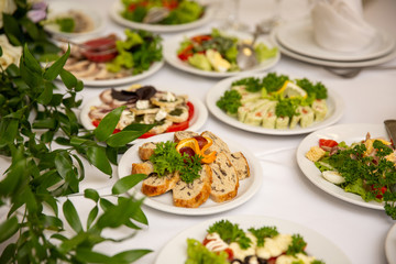 Catering buffet table with a delicious food