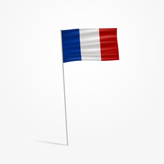 National flag of France on pole. Realistic vector illustration.