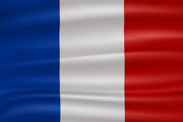 National flag of France on wavy cotton fabric. Realistic vector illustration.