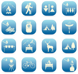 Set of travel and camping equipment icons