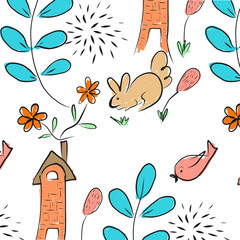 Cute rabbit and flowers pattern