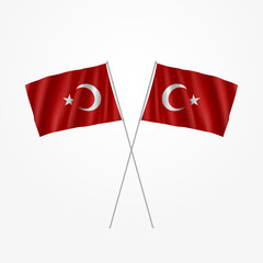 The national flag of Turkey on a pole. The wavy fabric. Realistic vector.