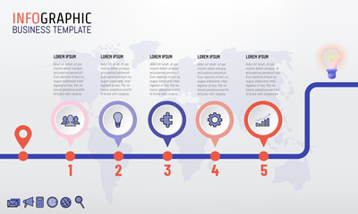 Timeline infographics template design with 5 steps, processes, workflow