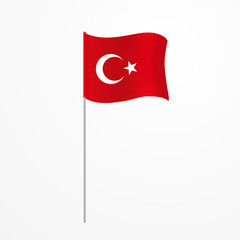 The national flag of Turkey on a pole. The wavy fabric. Realistic vector.