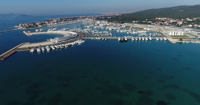 Aerial view of marina Dalmacija, harbour, port, yacht club in Suko&scaron;an, Adriatic sea, Croatia