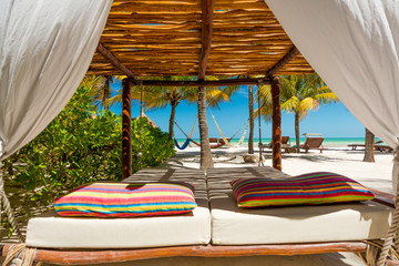 Fototapeta na wymiar Tropical beach setting on Isla Holbox, Mexico