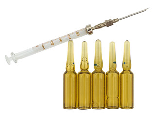 syringe with needle and ampoules