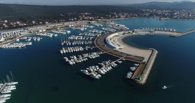 Aerial view of marina Dalmacija, harbour, port, yacht club in Suko&scaron;an, Adriatic sea, Croatia