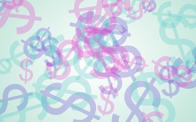 Multicolored translucent dollar signs on white background. Green tones. 3D illustration