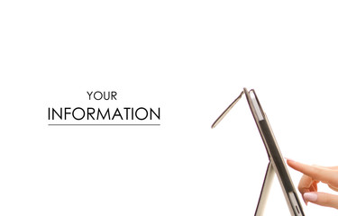 Tablet in hand pattern on white background isolation