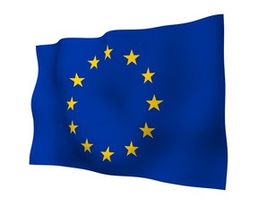 Slightly waving flag of the European Union isolated on white background, 3D rendering. Symbol of Europe. 3D illustration